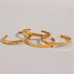 Dropshipping Wholesale Stainless Steel 18K Gold Plated Cuff Bangles For Women Minimalist  Fashion Jewelry Crystal Star Bracelet