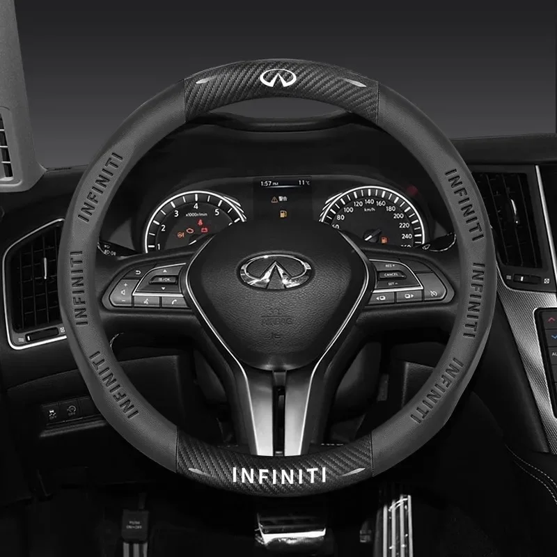 Breathable Carbon Fiber Leather Steering Wheel Protector Compatible with Q50 Q60 QX50 QX60 QX70 G37 FX35 EX25
