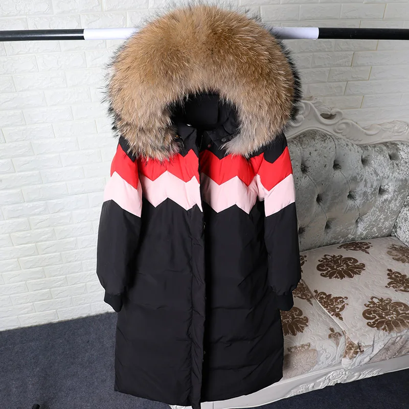 Maomaokong 2022 Natural Real Big Raccoon Fur Collar Down Jacket Women Female Winter Warm Luxury Coats Parkas Puffer Jacket