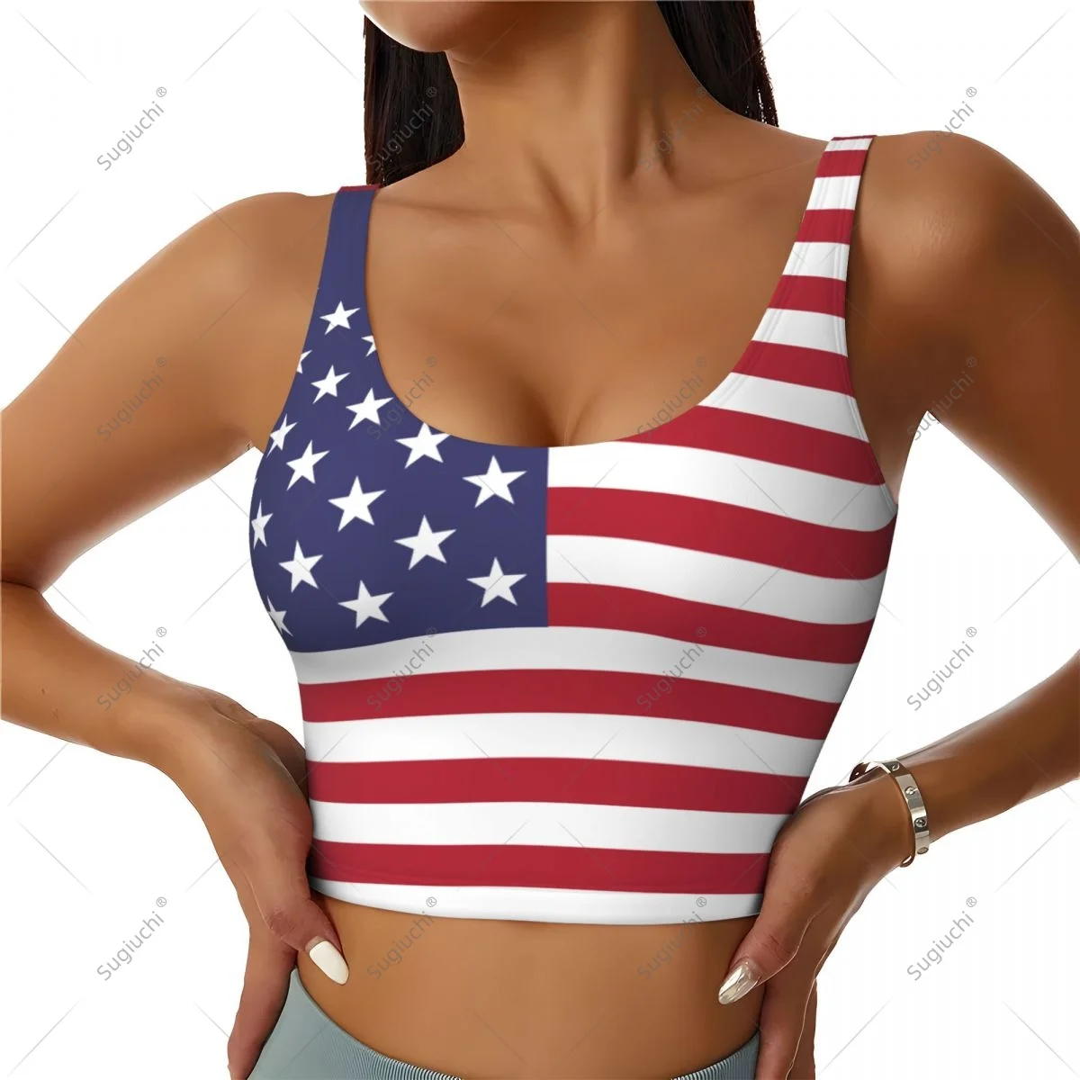 

USA United States American Flag Women Girl Activities Sports Vest for Female Yoga Vest Workout Vest Lightweight Trendy