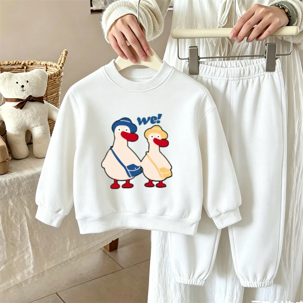 Cartoon Duck Dog Printed Hoodie Solid Color Pants 2Piece Set Spring Autumn Costume Infant Boys New Design Long-sleeved Outfits