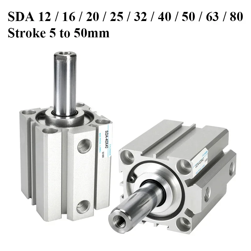 Air Cylinder SDA Series Pneumatic Compact Cylinder 12 16 20 25 32 40 50 63 80mm Bore to 5 10 15 20 25 30 35 40 45 50mm Stroke