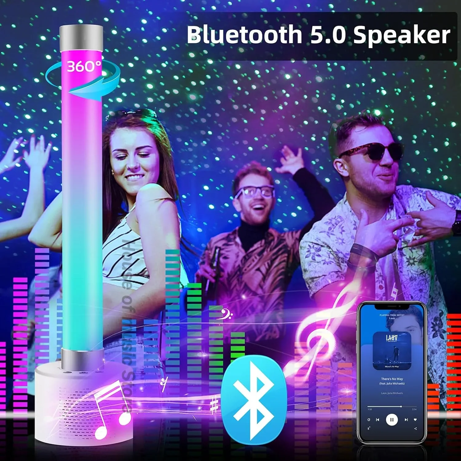 Multifunctional Bluetooth Speaker Stereo LED Light with RGB Light Bar of Scene and Music Synchronization Mode for Room PC and TV