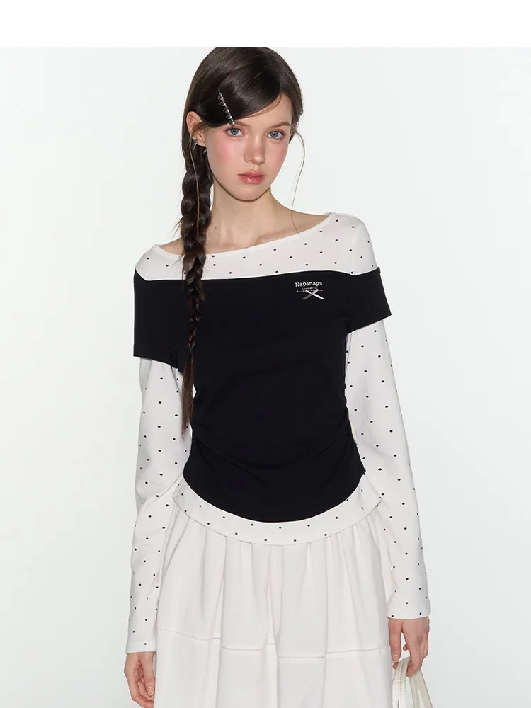 

Женская футболка Takeanap Nap Time в нерегулярную клетку Long Sve, повседневная облегающая футболка с волнистым дизайном, топ из смеси хлопка