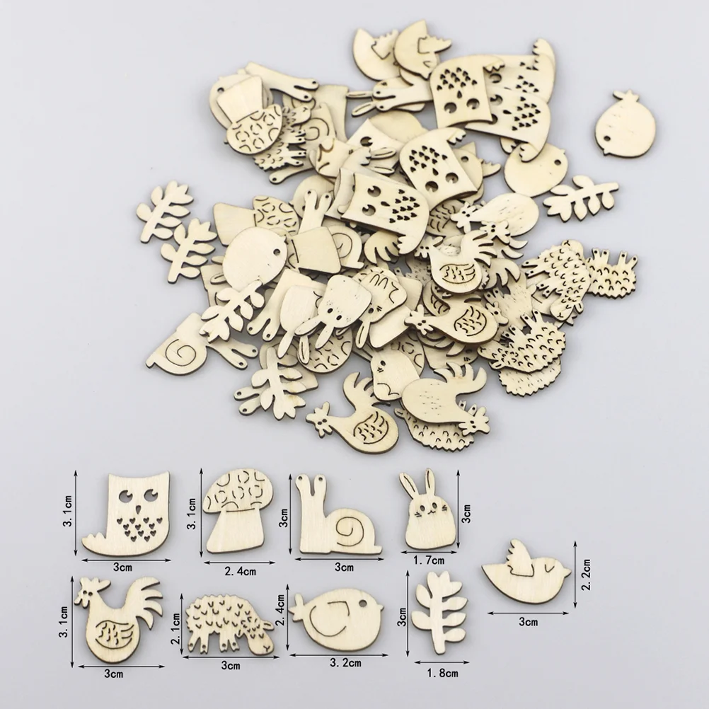 100 Pcs Scrapbook Embellishments Animals Wooden Cutouts Plant Label Stakes