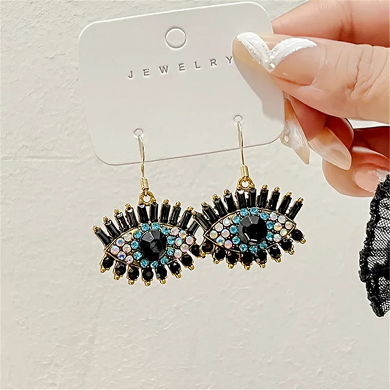 XIALUOKE European American Style Hyperbole Big Eyes Full Crystal Ear Hooks Earrings For Women Holiday Party Personality Jewelry