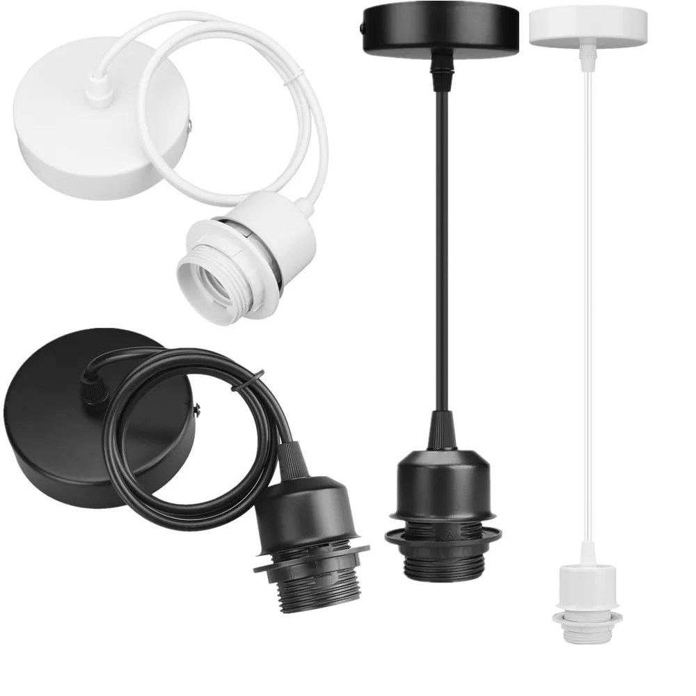 E27 Pendant Lamp Holder Hanging Lighting Kit Copper Socket with Line DIY Retro Lampholder Black/White Ceiling Fixture Screw-type