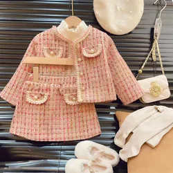 Nuovo set di moda per ragazze 2024 Set di due pezzi di piccola fragranza per bambini nuovi Set di vestiti per ragazze in cotone autunno e inverno