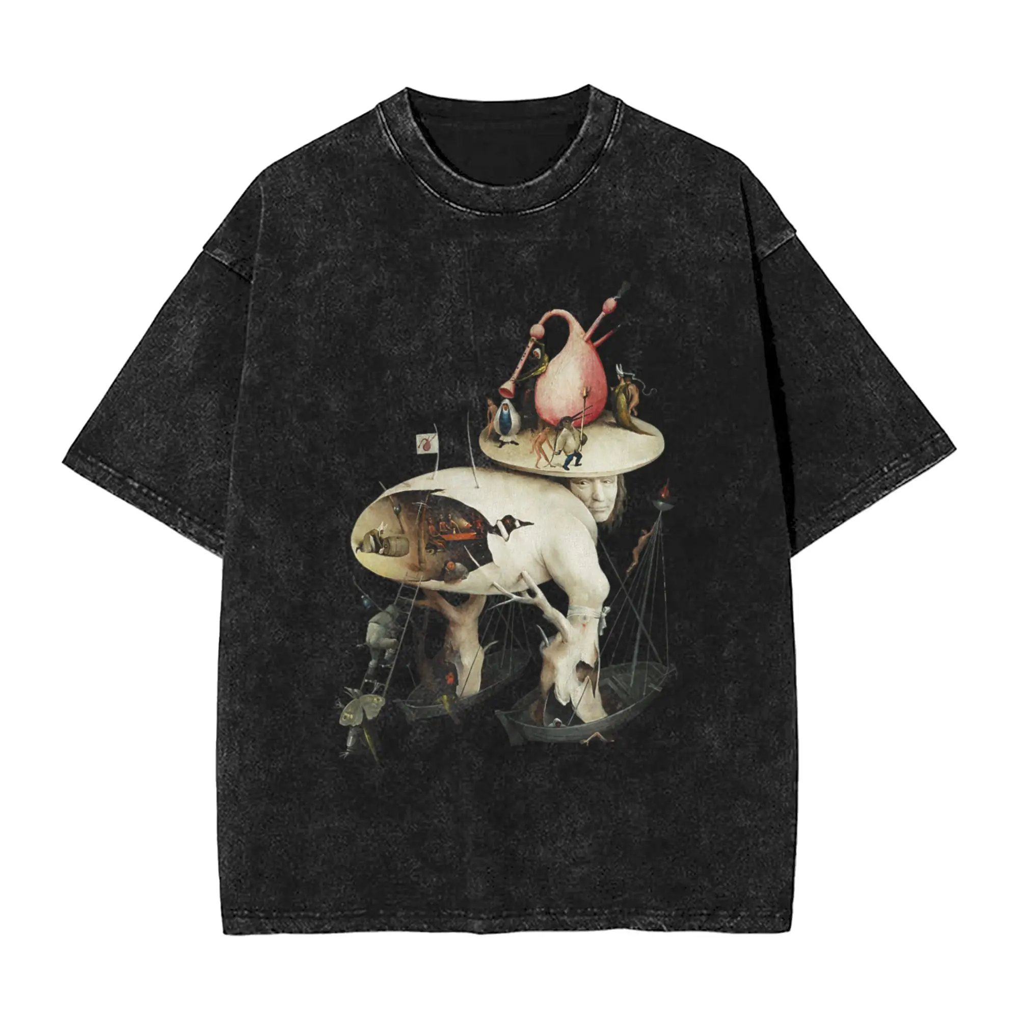 Hieronymus Bosch The Garden of Earthly Delights Hell  T-Shirts Short Sleeve Streetwear Tshirt Summer O Neck Oversized Top Tees