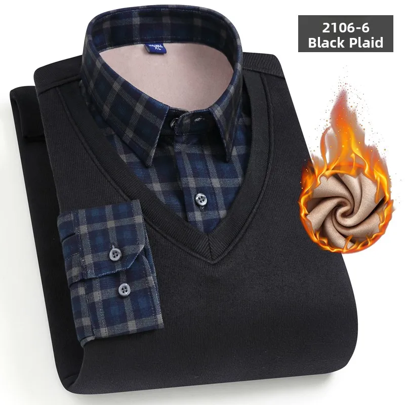 

Thiened Fce Long Sve Вязаный свитер Искусственный двухсекционный повседневный мужской деловой повседневный свитер V-Ne Winter Warm irt