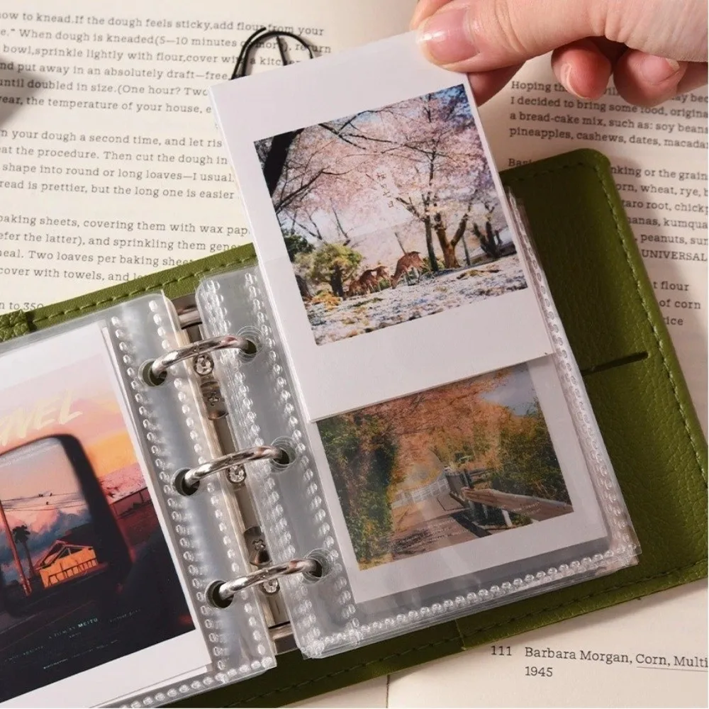 Quality Faux Leather Mini Photo Album Transparent Pages with 3-Ring Pocket Photo Album 25 Pages Card Collection Loose-Leaf Album