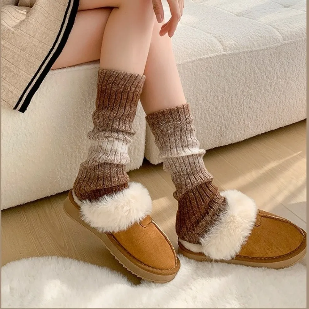 New Gradient Color Leg Warmers Knitted Thickened Middle Tube Socks Harajuku Pile Sock Autumn and Winter