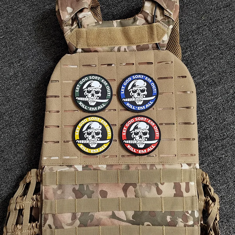 3D PVC Skull Rubber Patches No Knife No Life Tactical Military Decorative Patch One Shot One Kill Combat Badges for Cap Bags