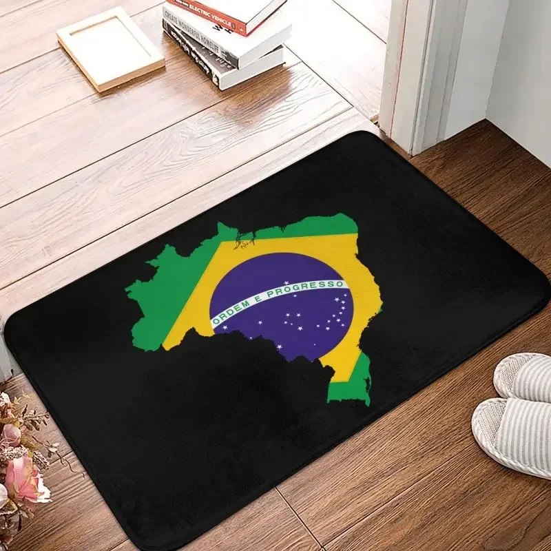 Custom Brazil Map Flag Doormat Non-Slip Entrance Kitchen Bath Floor Door Mat Brazilian Patriotic Garage Carpet Rug