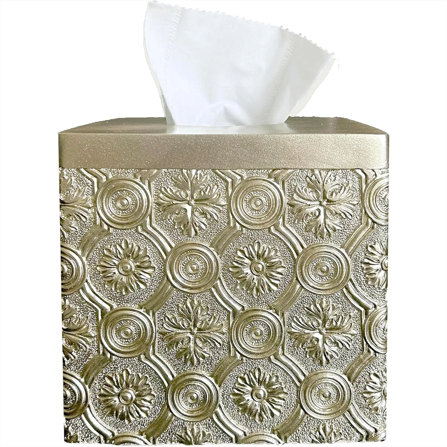 Square Tissue Box Cover Holder for Bathroom Decor, Modern Resin Design with Easy Refill Bottom for Counter Top