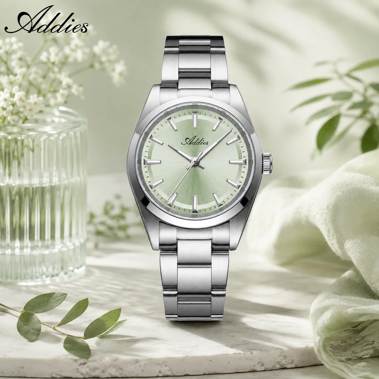ADDIES Fashion Couple's Watches 31MM Sapphire Glass 5Bar Waterproof Wristwatch Super Luminous Stainless Steel Watch for Lover