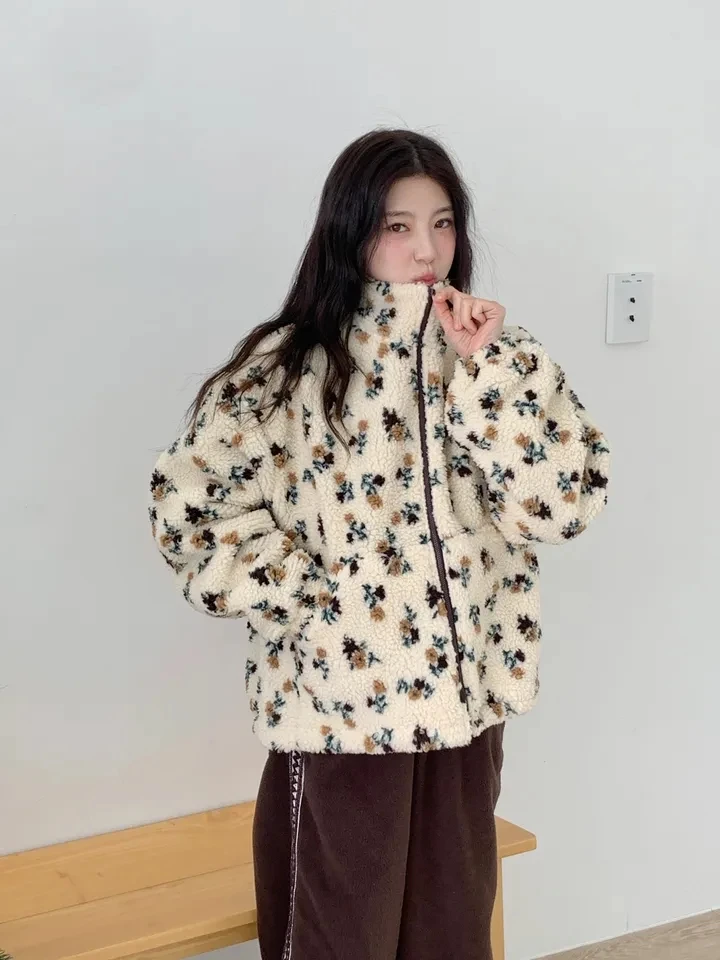 

Куртка со свежим цветочным принтом, новые пальто из овечьей шерсти, куртки, весна 2026, верхняя одежда, женская одежда с воротником-стойкой Chamarras на шнурке