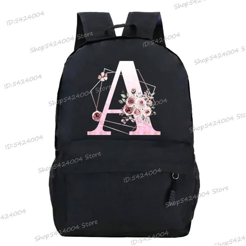 Pink Flower Alphabet School Bags for Teenage Girls Large Capacity Travel Mochila Feminina Funny Birthday Gifts Laptop Backpack