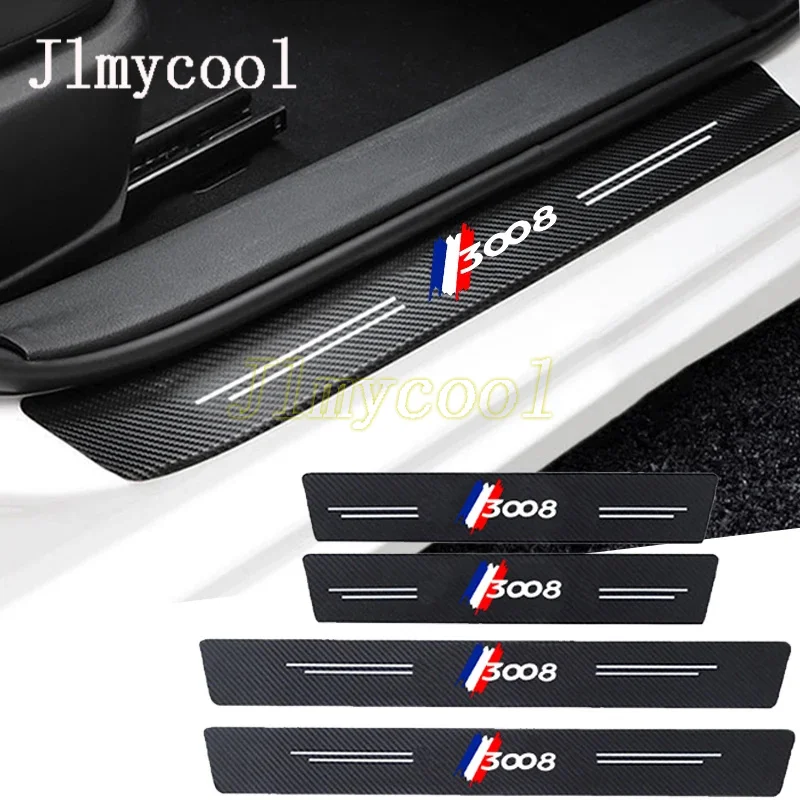 Carbon Fiber Car Door Threshold Sill Scuff Plate Decals For 3008 letter Protector Stickers Auto Door Entry Pedal Guards