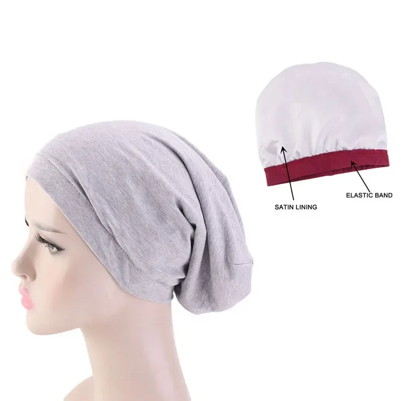 Satin Silk Lining Hair Cap Soild Dry Hairh Cap Hairdressing Sleep Breathable Nightcap Elasticity Hair Protection Shower Caps