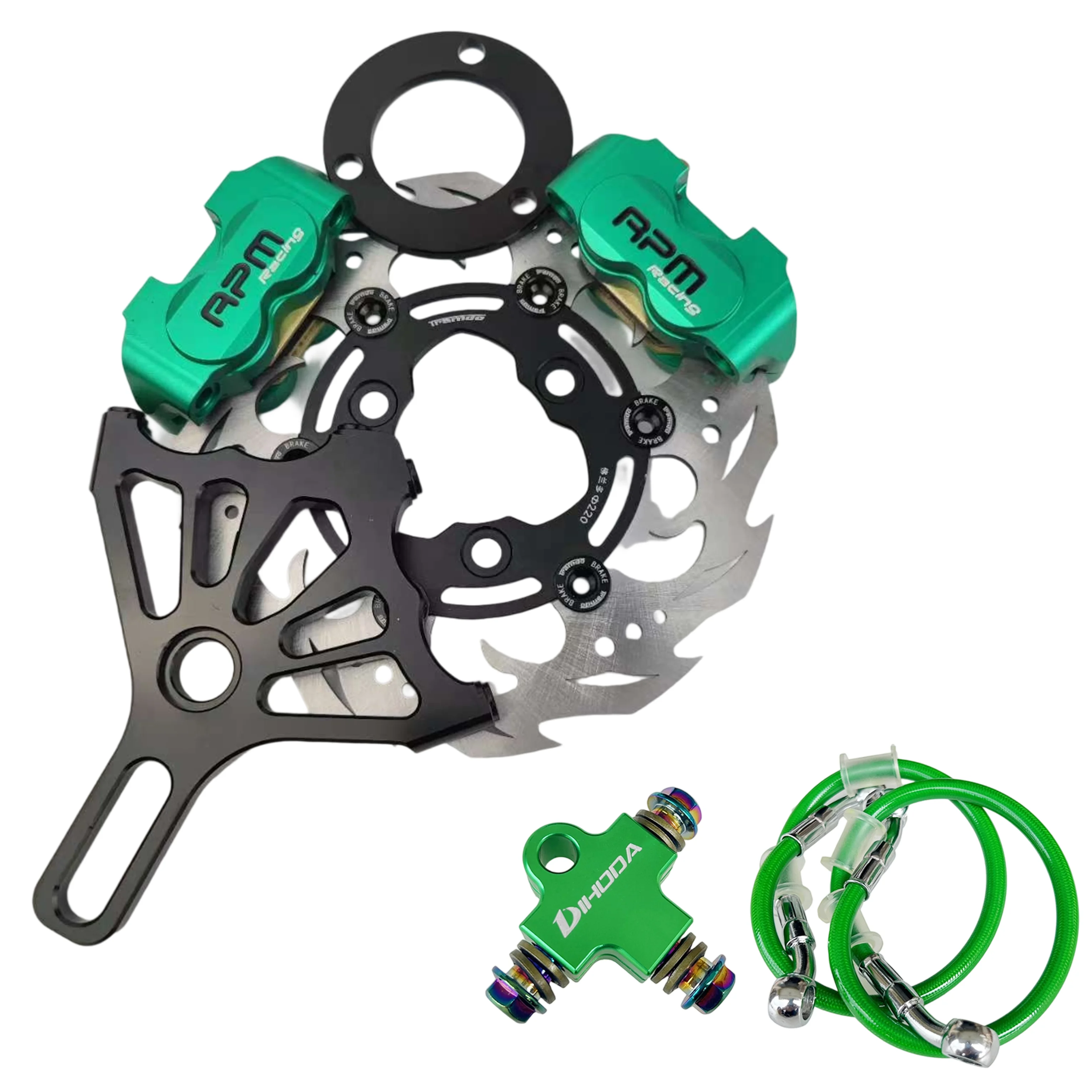 RPM 2-Piece 220mm Sawtooth الفرامل الفرجار ومجموعة القرص للسكوتر/موتو الخلفية شوكة مسطحة العالمي CNC ترقية