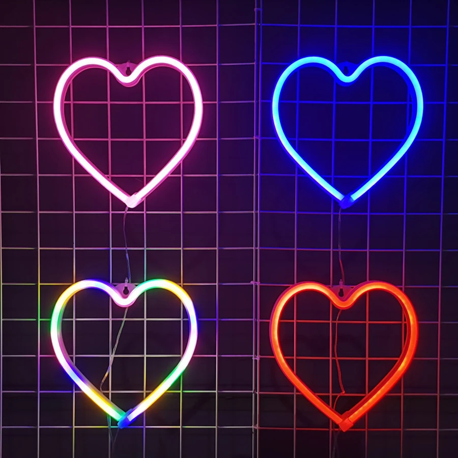 Hello Heart Love Neon Light Sign LED Modeling Night Lamp Wall Store Room Decoration edding Window Shop USB & Battery Powered