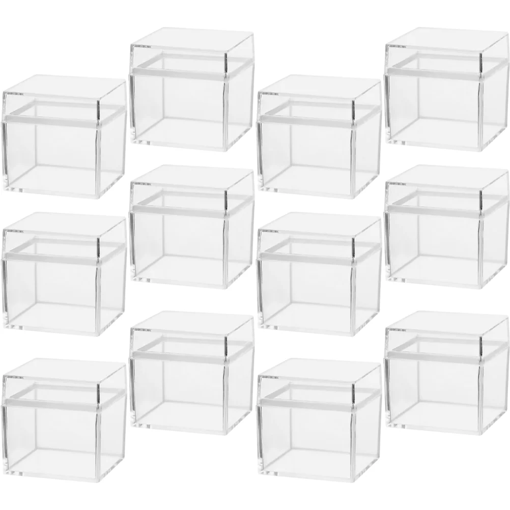 12 Pcs Square Storage Case Clear Candy Boxes Transparent ganizer Containers Lids Mini Gift Holders Jewelry Display Packaging Box