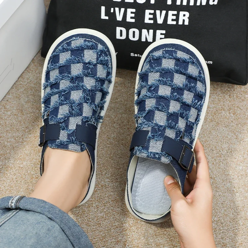 

Men's Sandals New Fashionable Summer Wear Resistant Large Bottom Soft Bottom Anti Slip Indoor and Outdoor Denim Casual Half Drag