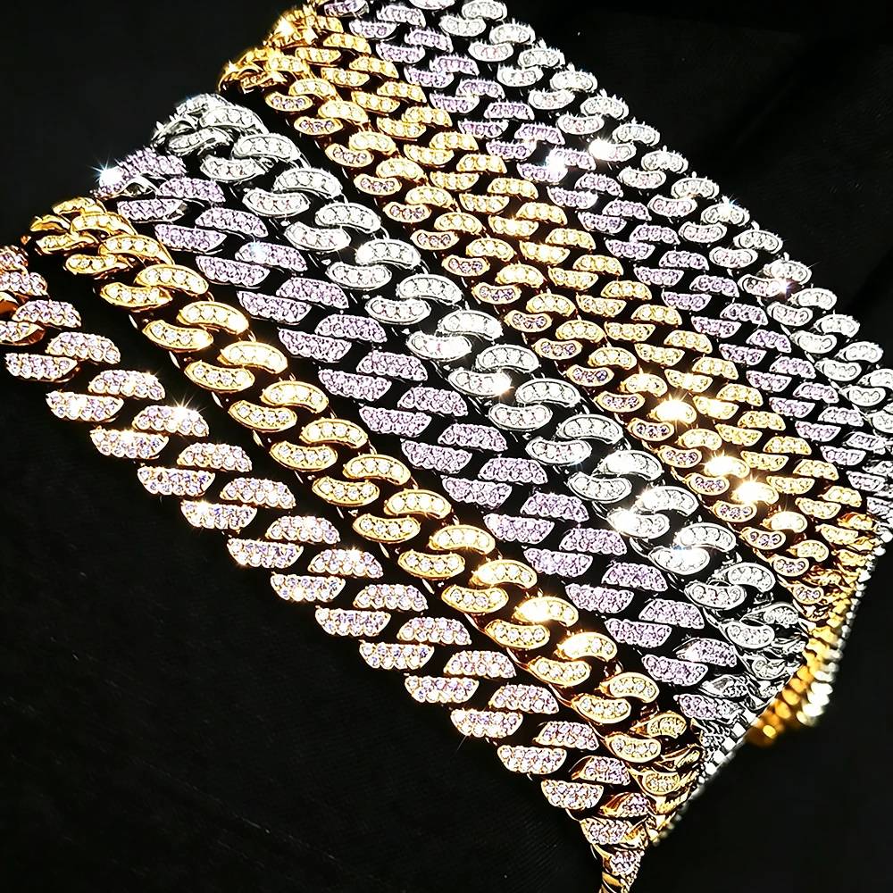 

Punk Hip Hop Luxury 6/8mm Cubic Zirconia Necklace Jewelry Women's Double Row Cuban Chain Necklace, Perfect Gift Choice