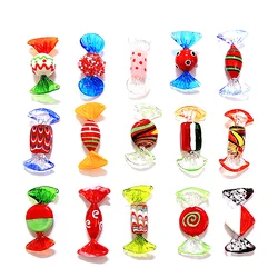 Custom 4-5cm Murano Glass Candy Ornaments Lampworking Handmade Art Sweets Holiday Christmas Home Desktop Charms Decoration 15pcs