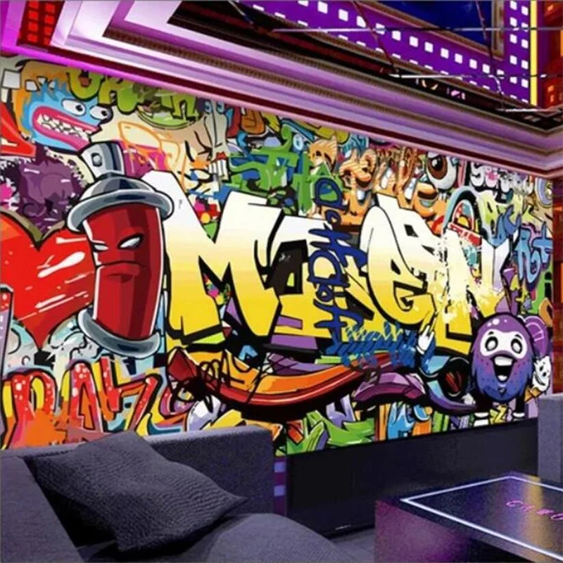 

custom mural 3d wallpaper fashion street art graffiti hip-hop brick wall decoration retro classic car through cement wall murals