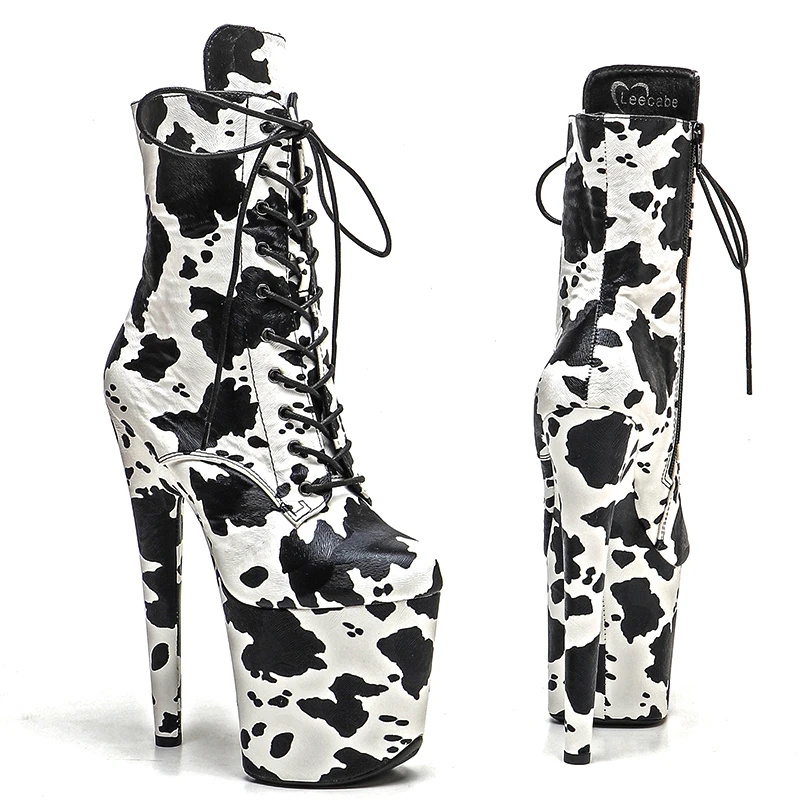 Leecabe  20CM/8inches Matte PU Cow pattern  Upper Fashion trend  platform High Heel  stripper heel  Pole Dance boot