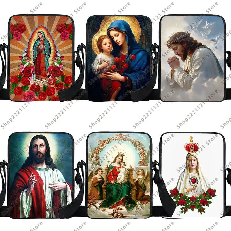 Bolso de mensajero con estampado de la Virgen María de Nuestra Señora de Fátima, Rosario de Portugal, bolsos de hombro casuales, bolso cruzado cristiano, regalos