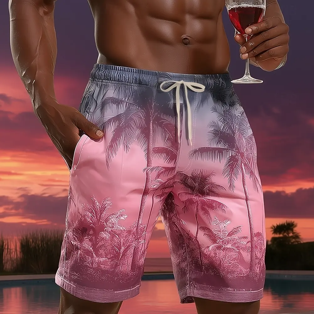 

Plus Size Mens Hawaiian Beach Shorts Tropical Print Quick Dry Swim Trunks Loose Fit Summer Holiday Casual Surf Shorts