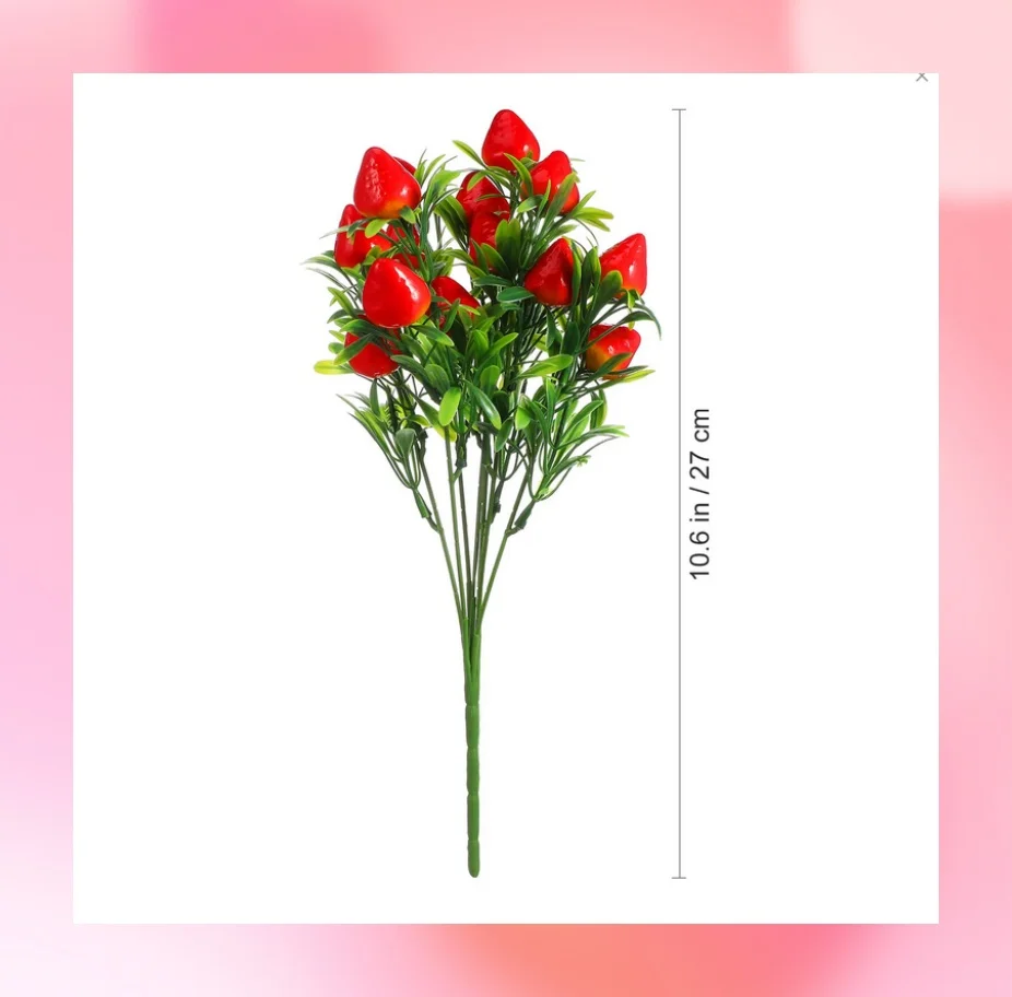 

3 Pack Pvc Simulated Red Strawberry Stem Decorations Plant Stuffing Fake Plant Props For Restaurant Parties For Kids