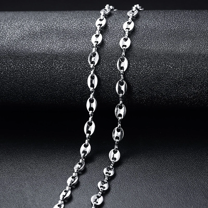 Stainless Steel Coffee Beans Link Puffed Marina Chain Necklace For Mens Womens Fashion Jewelry