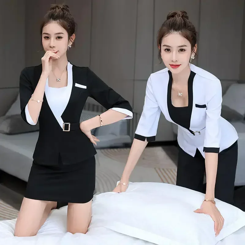 Clothes Cafe Woman Work Beauty Nail For Uniform Beautician Esthetic Waiter Salon Hotel Receptionist Spa Deskmassage Outfit Top