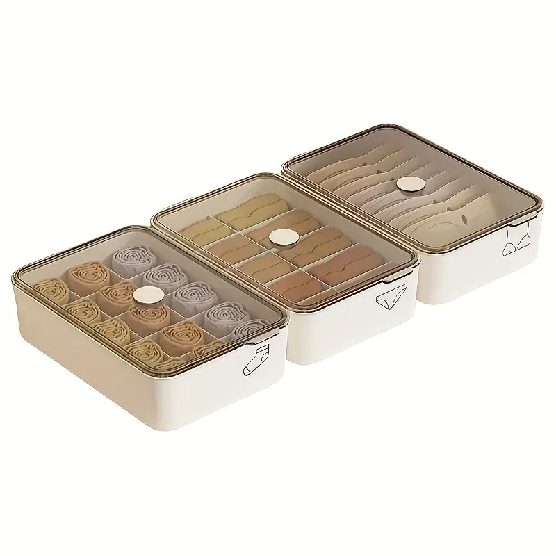 

3pcs White Plastic Underwear, Bra, and Sock Storage Box with 10/15 Compartments