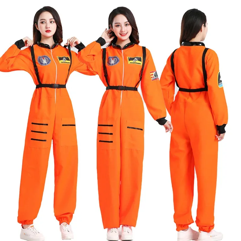 

Astronaut Costume Adults Space Suit Men Women Couple Costumes Role Play Carnival Zipper Jumpsuit Astronaut White Costumes XS-3XL