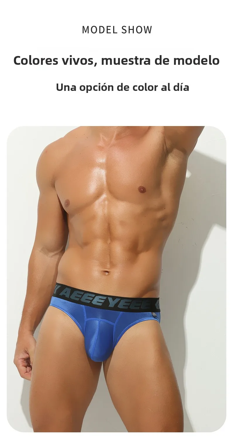 Calzoncillos deportivos transpirables y sexys para hombre, de corte triangular, cintura media, de nailon, spandex y seda fría...