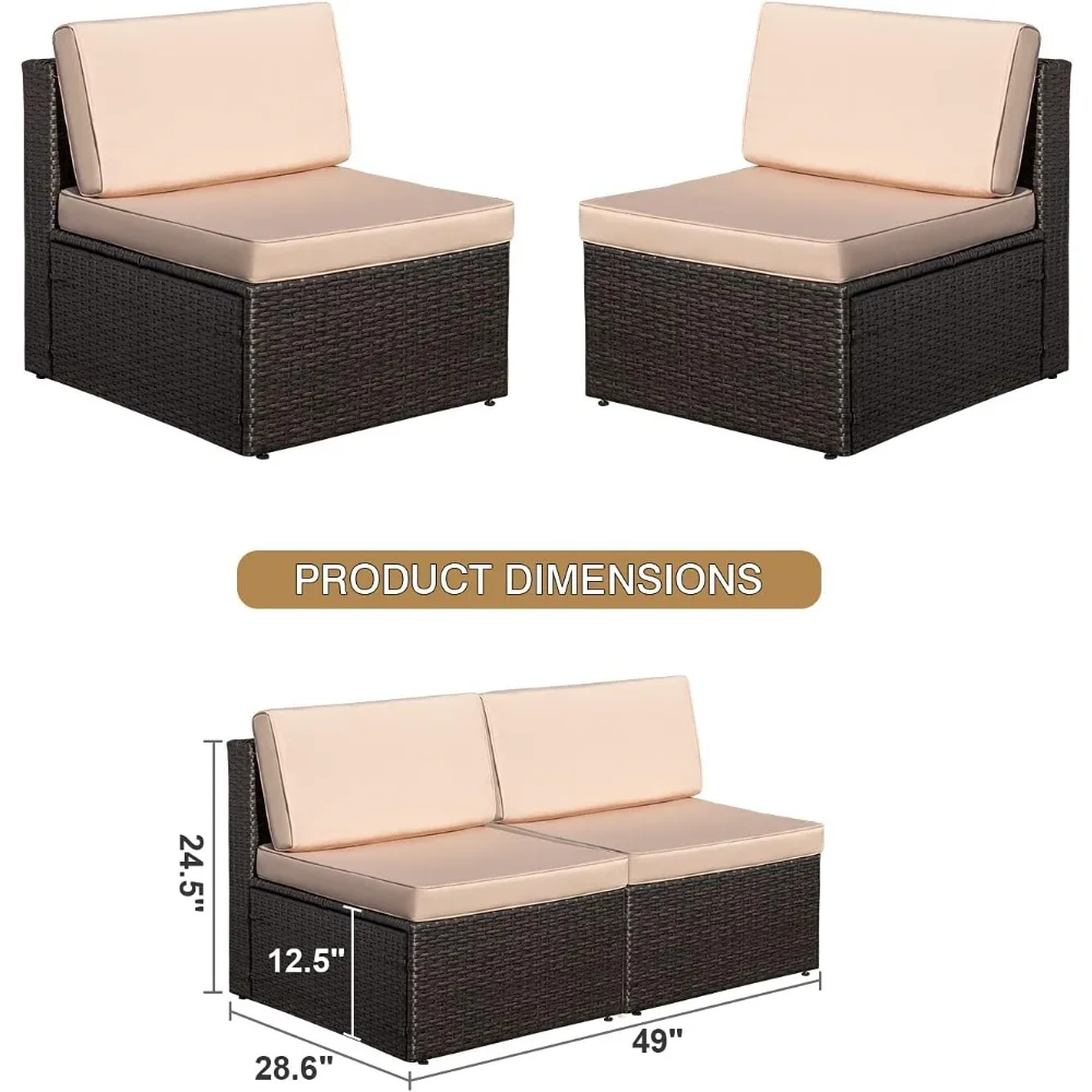 Set Furnitur Teras Luar Ruangan 2 Bagian, Sofa Seksional Loveseat Rotan PE Tahan Cuaca dengan Bantal untuk Halaman