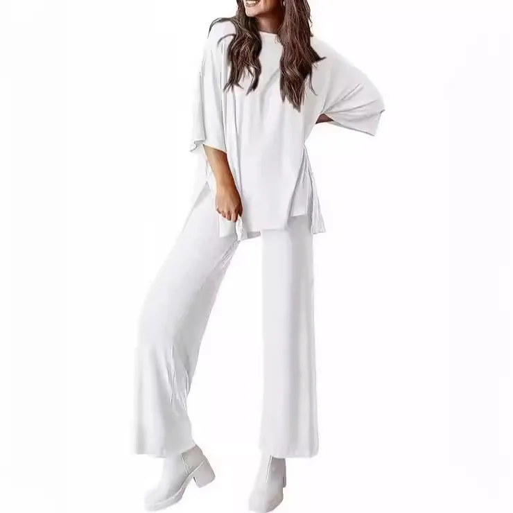 Summer Women's Pajamas Set Short Sleeve Loose Fit round Neck Casual Shirt in Olive Green with Blush Pink Loungewear Top