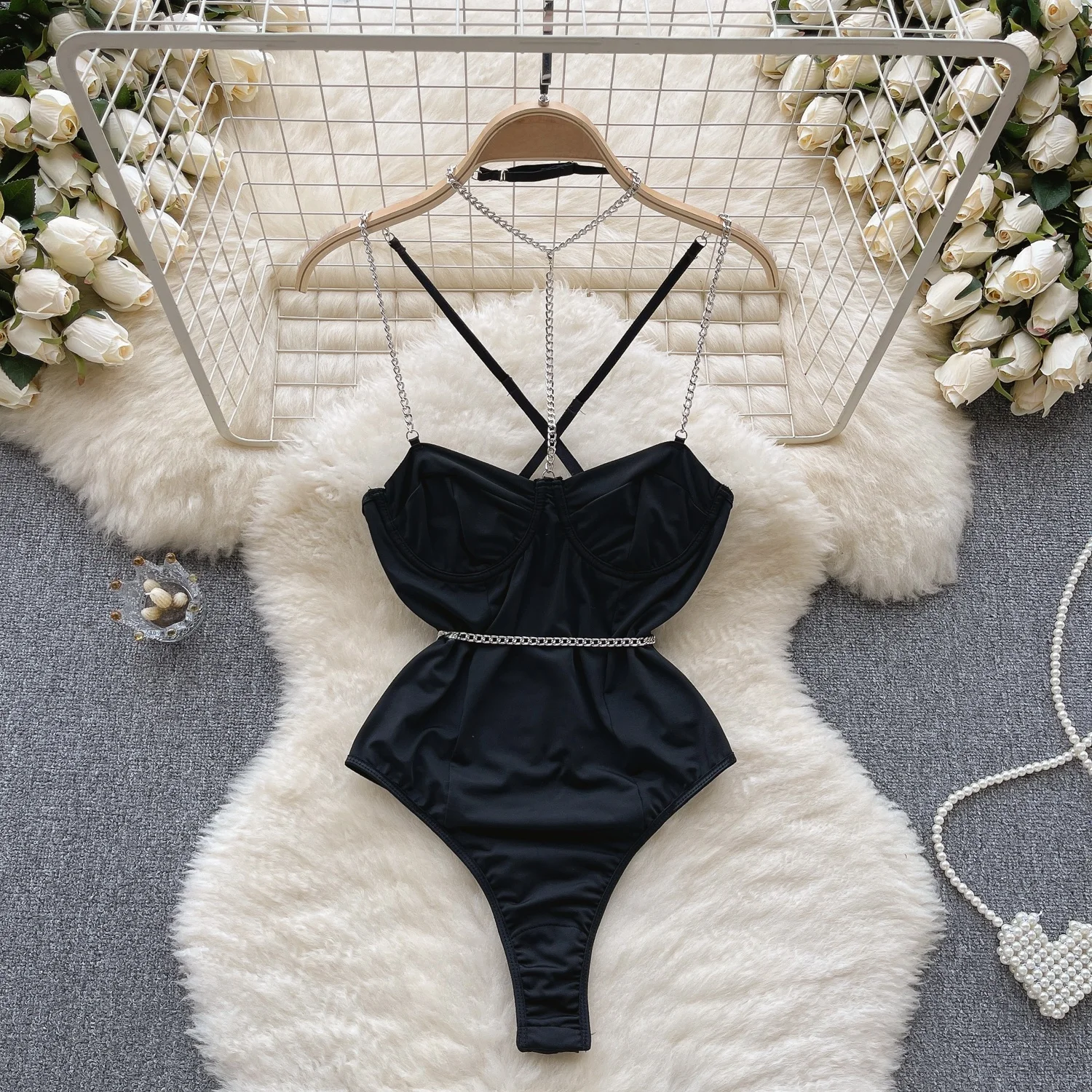 Sexy Summer New Chain Strap Bikini Swimsuit Slimming Waist Pad Three-Point Underwear High Waist Commute Style Short Pants