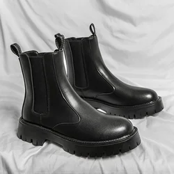 Winter Warm Thick Bottom Non-Slip Leather Men Boots Trendy Slip On Ankle Boots Handmade Luxury Brand Men shoes
