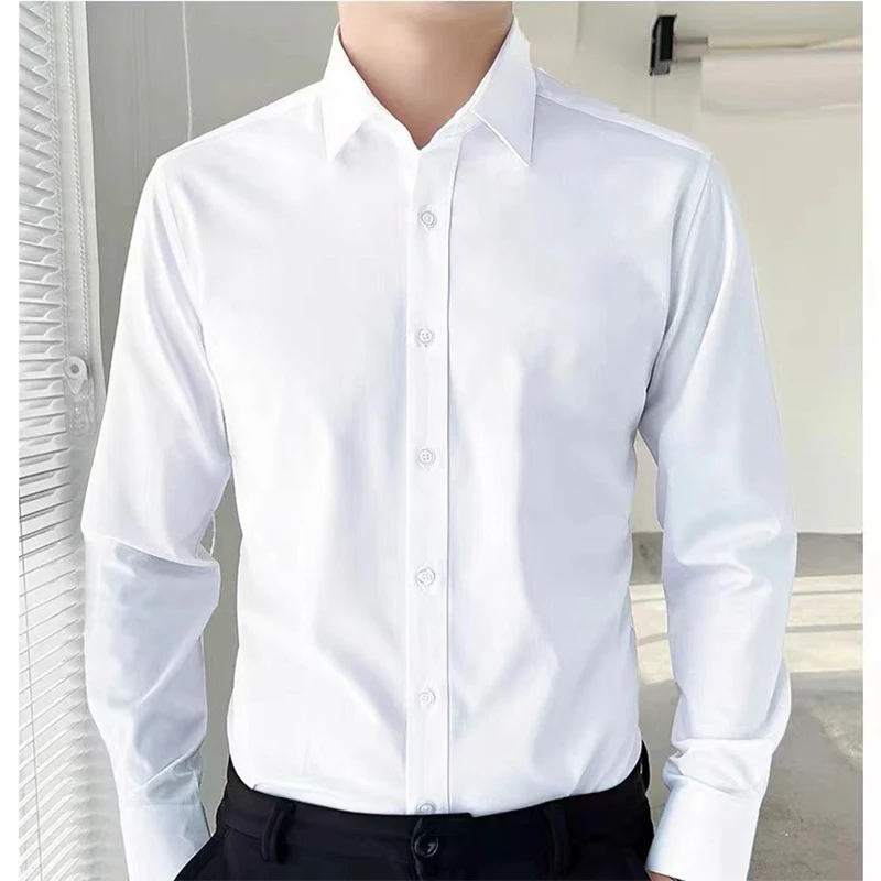 Custom Suit White Shirt Men's Long-sleeved Business Casual Suit Shirt Slim Fit Middle-aged and Young Professionals