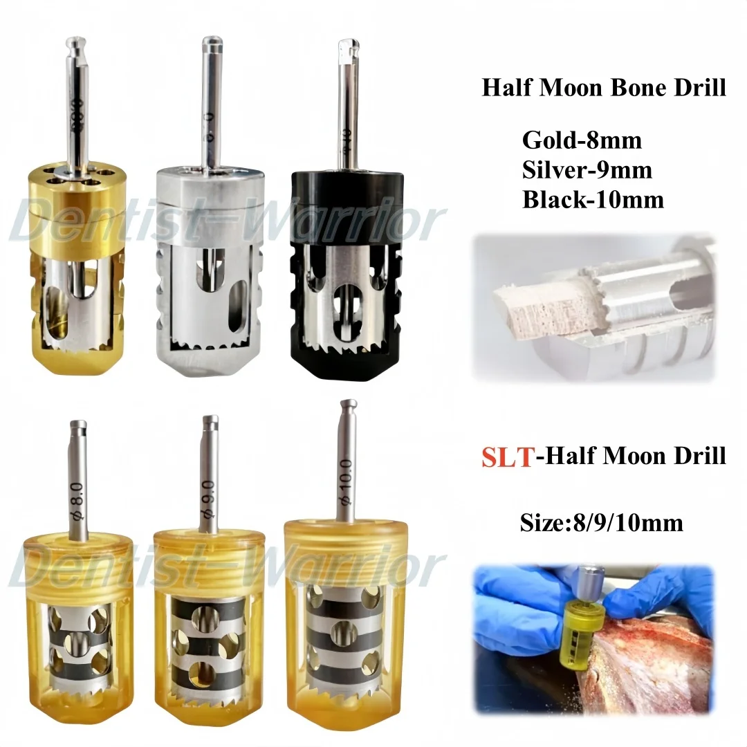 

6Size Dental Half Moon Harvest Drill GBR Bone Collector SLT Drill For Incremental Bone Extract Flake Bone 8/9/10mm