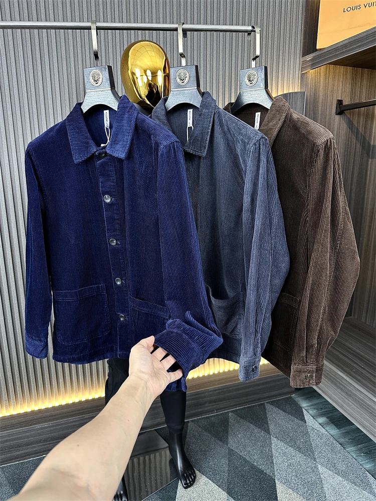 

100% Cotton Corduroy Men's Casual Shirt Jacket Flip Collar Long Sleeve Standard Fit Water Washed Autumn Business Leisure Coat