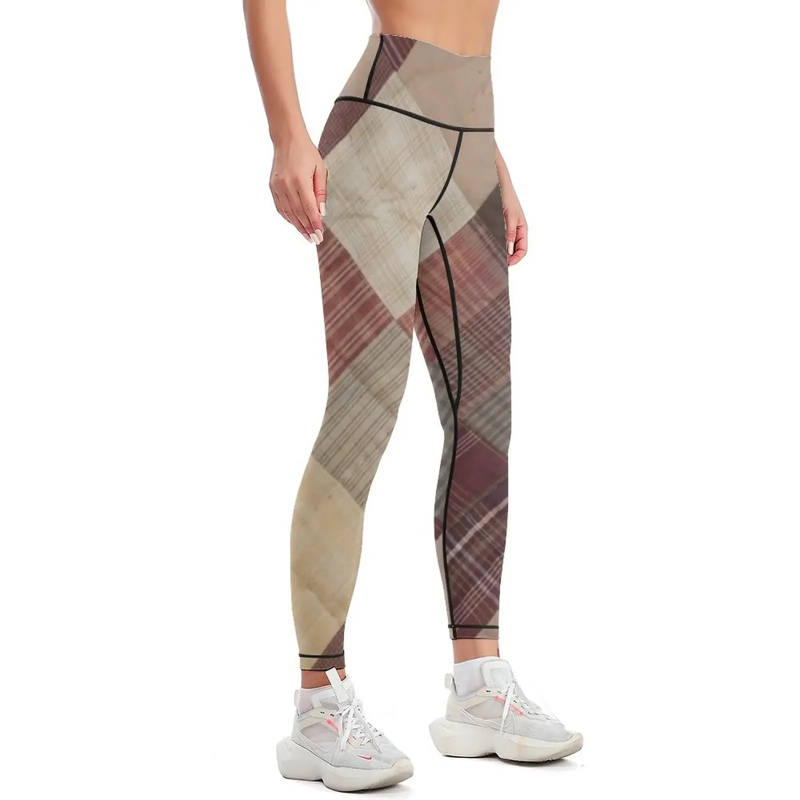 Classic retro quilted patchwork quilting pattern mosaic motif Leggings Sweatpants Women sportwear sports for gym Womens Leggings