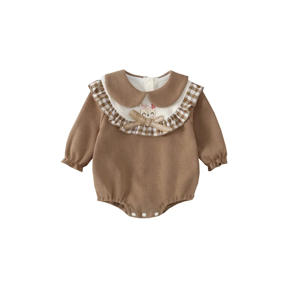 2023 frühling Kinder Baby Mädchen Nette Kleidung Säuglings Kleinkind Geraffte Cartoon Peter Pan Kragen Overalls Kleinkind Bodys + hut 0-24 M