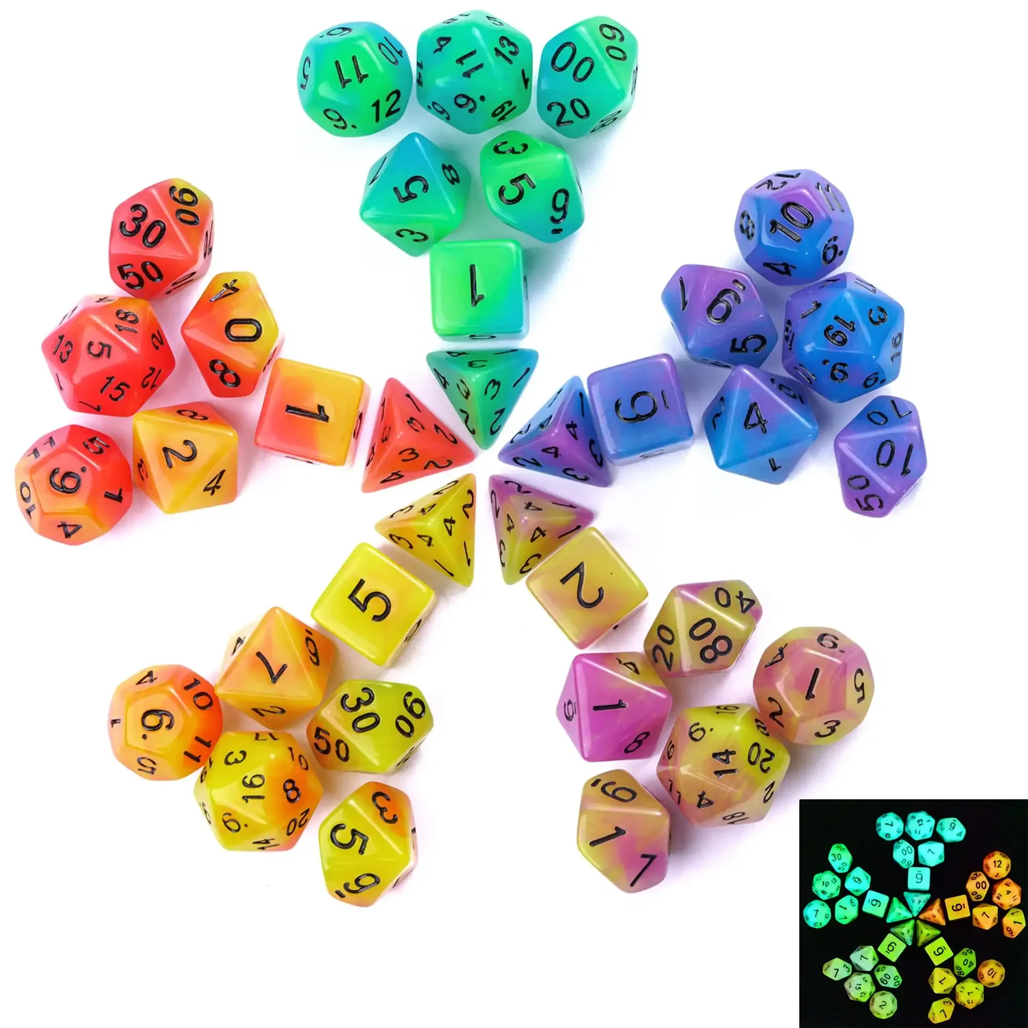 Luminous Dice Night Bar Pub KTV Funny Glow in Dark Dice Set 7pcs/lot Entertainment Table Games Noctilucent Polyhedral Dice Set